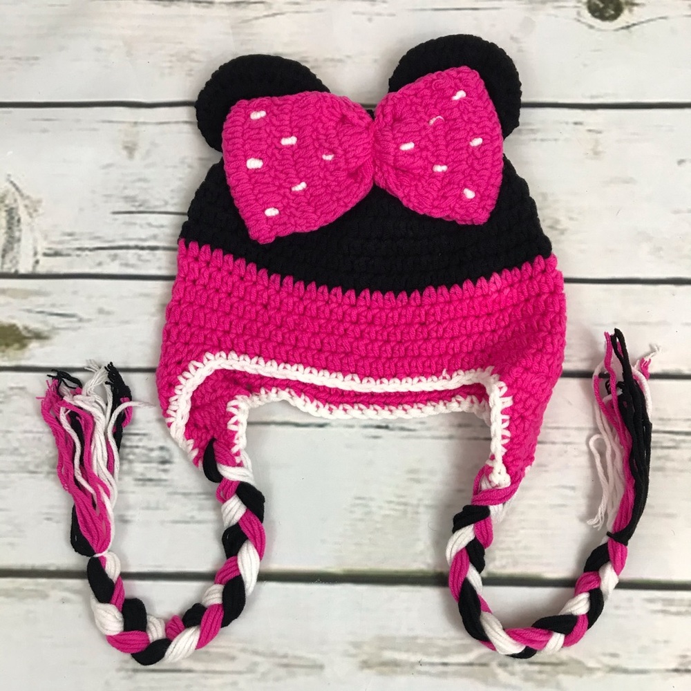 Mickey & Minnie Mouse Crochet Hats with Braided Ties - Picture 10 of 13